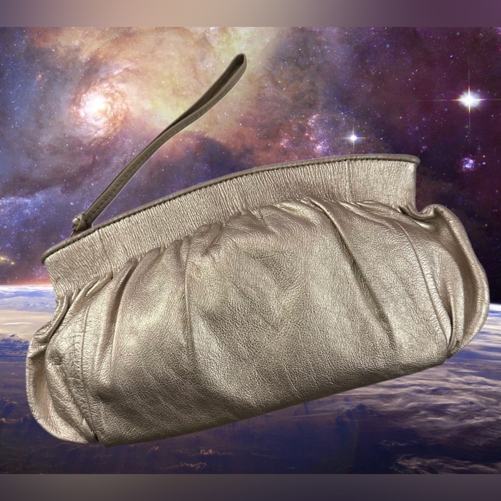 Banana Republic Pewter Leather Metallic Wristlet/ Clutch